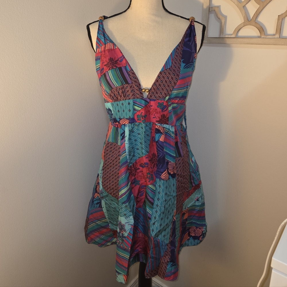 Guess Silk Patchwork Bright Multi Color Dress - image 1